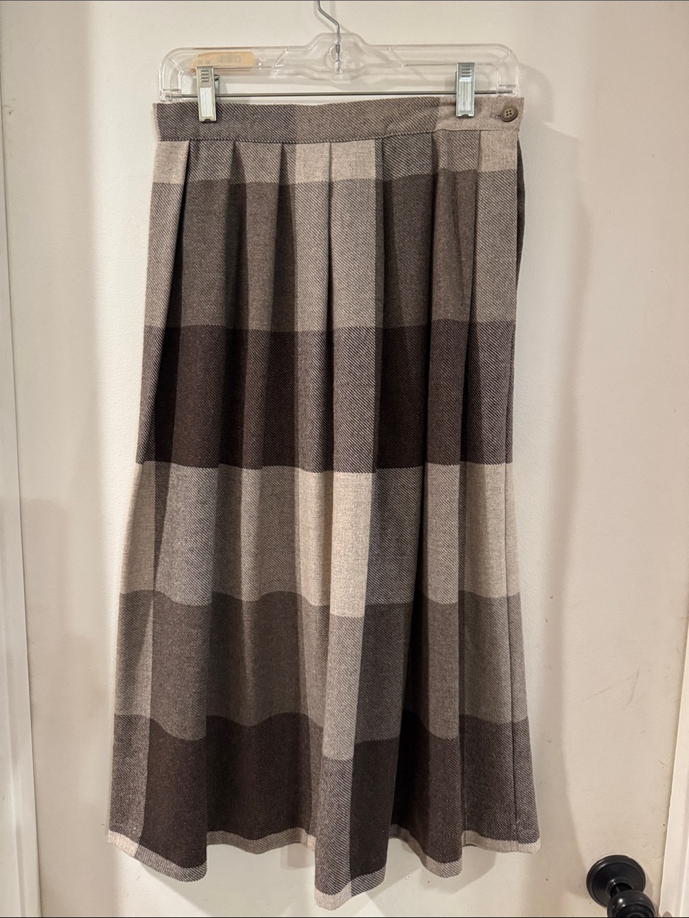 Russ Brown and Cream Plaid A-Line Midi Skirt